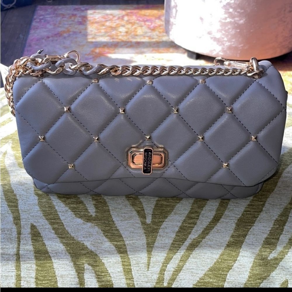 Badgley Mischka Gray Studded Bag